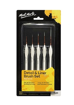 Mont Marte Detail & Liner Brush Set 5pcs Easy Grip Handles