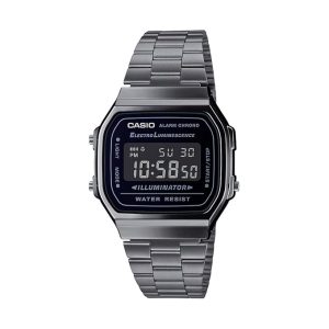 Casio Vintage Digital Black Dial Unisex Mens Watch Grey Metal Strap A168WGG-1BDF (D182)