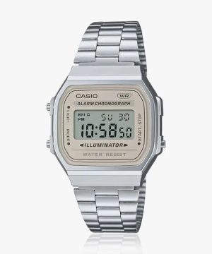 Casio Unisex Vintage Brown Digital Dial Silver Stainless Steel Band Men Watch A168WA-8AYDF (D332)