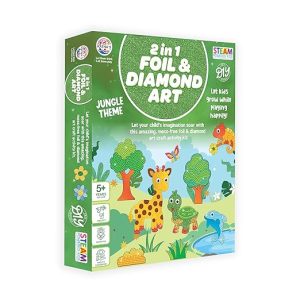 Ratnas 2 in 1 Foil & Diamond Art & Craft Kit Jungle Theme Mess Free Creative STEAM Learning Activity Set DIY Kit for Kids Ages 5+ Years Code 7548